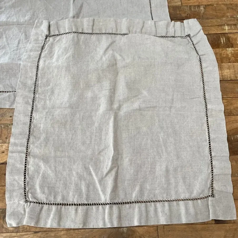 Pottery Barn Classic Belgian Flax Linen Hemstitch Napkins 22×22 Set of 3